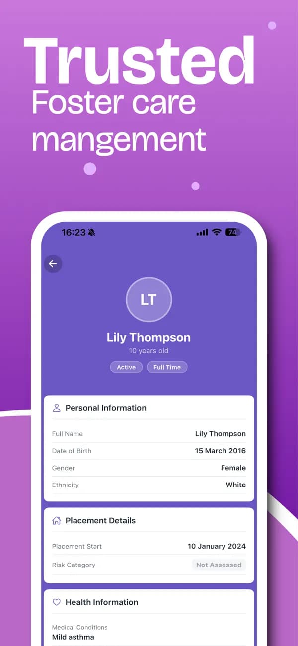 Child profile in the Nurture Family app